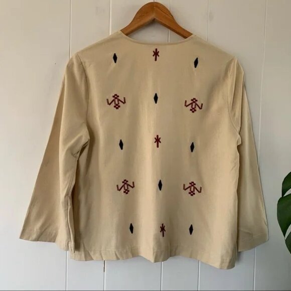 Madewell Embroidered Fringe Top Pom Pom Boho 100% Silk Cream - S - Picture 7 of 14